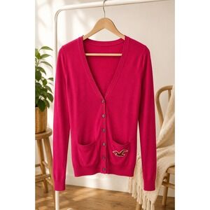 Hollister Pink Button‎ Front Knit Preppy Cardigan Sweater Women's Medium Y2K